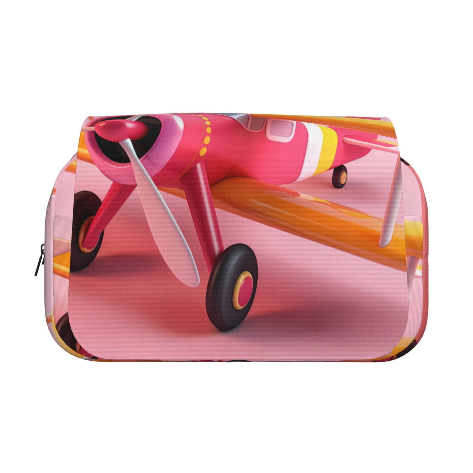 Rateoe Colorful Cartoon Biplane Pattern Double Clamshell Pen Case, Storage Organizer with Two Zipper Compartments– Holds Up to 50 Pencils & Pens