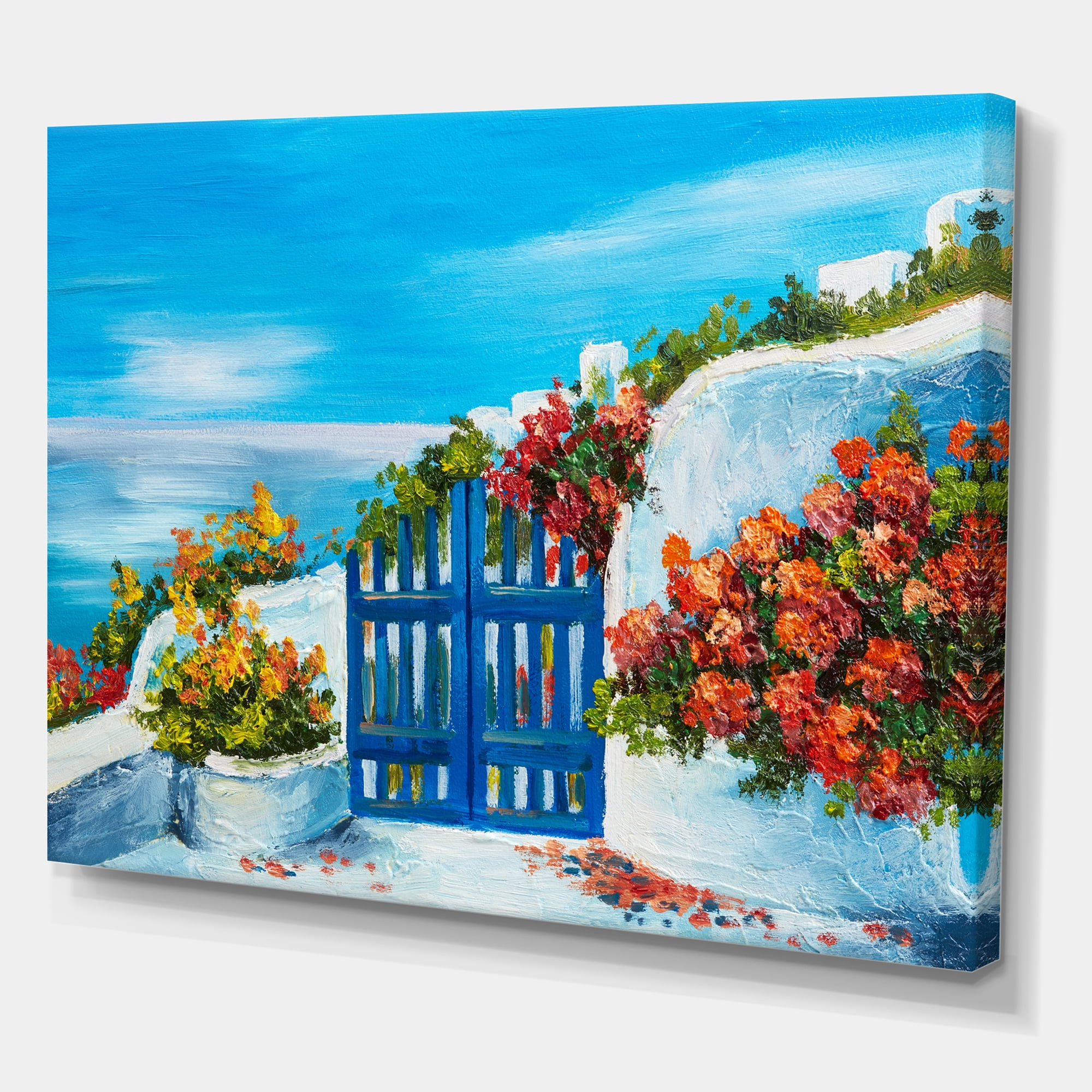 House With Colorful Flowers Near The Sea III 8 in x 12 in Painting Canvas Art Print, by Designart