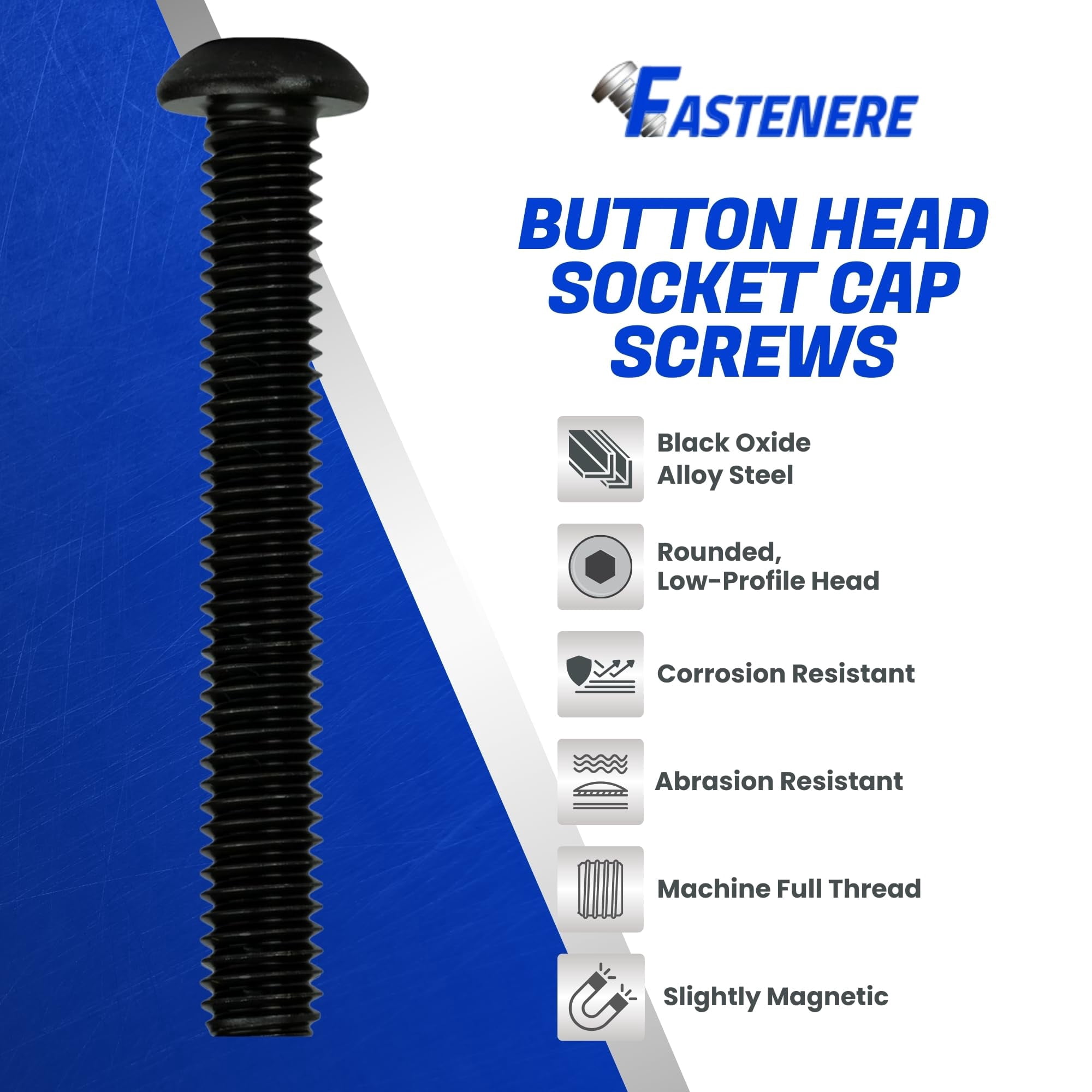 Fastenere Button Head Socket Cap Screws - 10-24 x 2-1/2" (25-Pcs) Alloy Steel, Fully Threaded, Fine Black Oxide Finish, Corrosion-Resistant, Machine Thread, Easy to Install w/ Allen Hex Drive