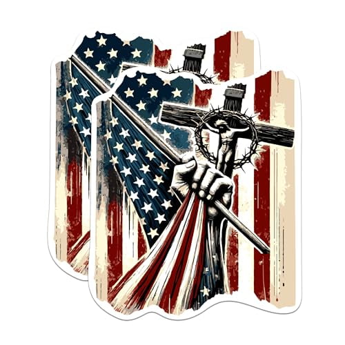 (2 Pack) USA Flag with Crucifix Cross Patriotic Magnets - 5 Inches On Longest Side - Premium Magnet - for Cars, Refrigerators, Toolboxes - Made in USA - MAG2068