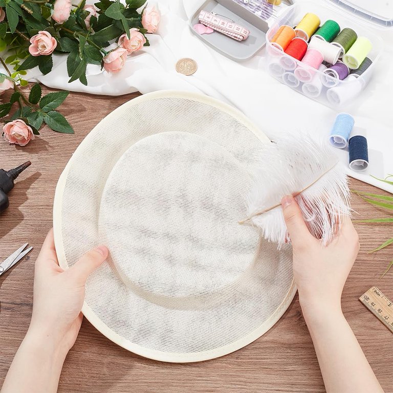 2858 4pcs 4 Colors Vintage Round Fascinator Hat Base, Imitation Linen Hat Fascinator Base 11.8x10.9x0.8inch Imitation Linen Cloth  main image 3