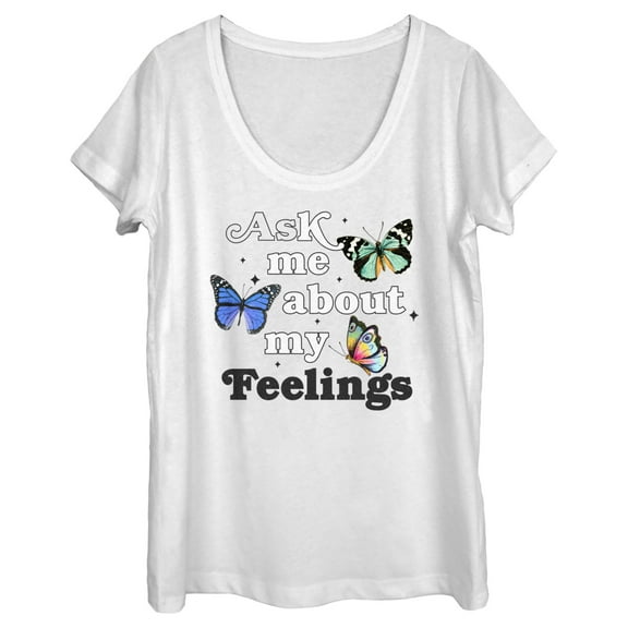 Women's Lost Gods My Feelings Butterflies  Scoop Neck White Small