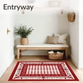 thumbnail image 3 of ODIKA 4'x6' Machine Washable Non-Slip Area Rug, Picnic Style Checkered Enhanced with Poinsettia Floral Borders High Traffic Rug with Pad, Red, 616992, 3 of 8
