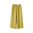 thumbnail image 2 of Stephy Women's Fashion Casual Cotton and Linen Wide Leg Pants Solid Color Large Size Loose Elastic Waist Cropped Pants, Yellow, 3XL, 2 of 3