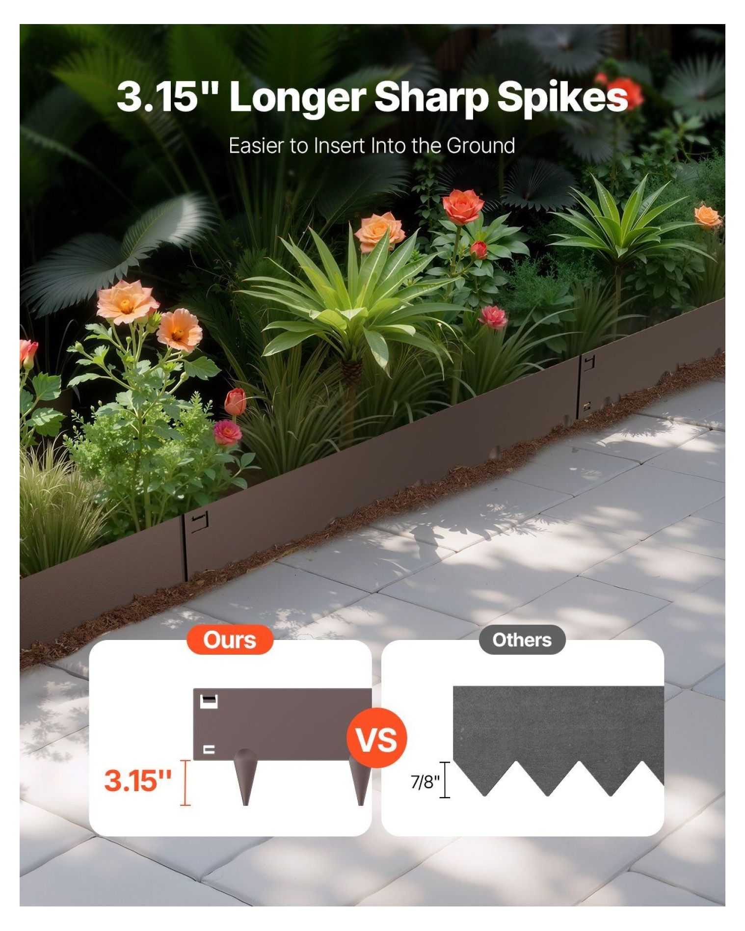 Steel Landscape Edging 5 Pack - 39 x 5in Rustproof Garden Border, Brown Metal Lawn Edging for Flower Beds, Durable Yard Edging