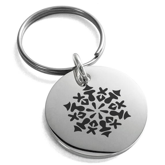 Stainless Steel Paisley Snowflake Engraved Small Medallion Circle Charm Keychain Keyring