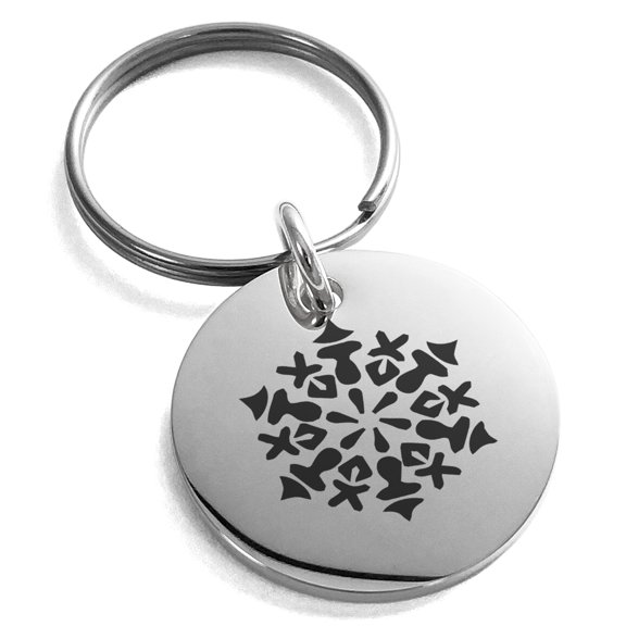 Stainless Steel Paisley Snowflake Engraved Small Medallion Circle Charm Keychain Keyring