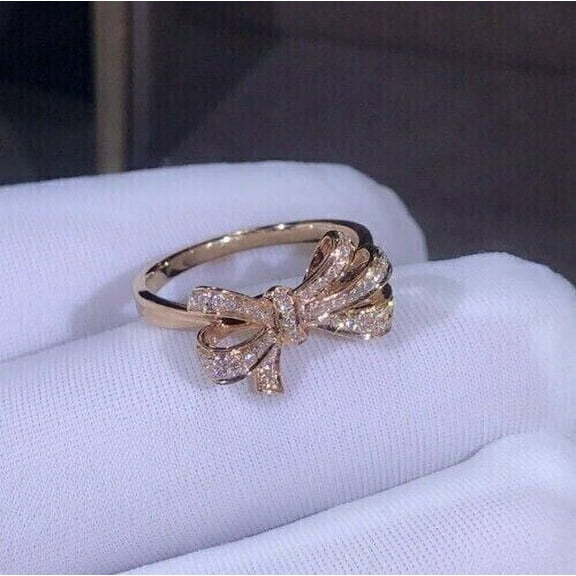 Beautiful Bow Engagement Ring 14K Yellow Gold Plated 2Ct Round Simulated Diamond