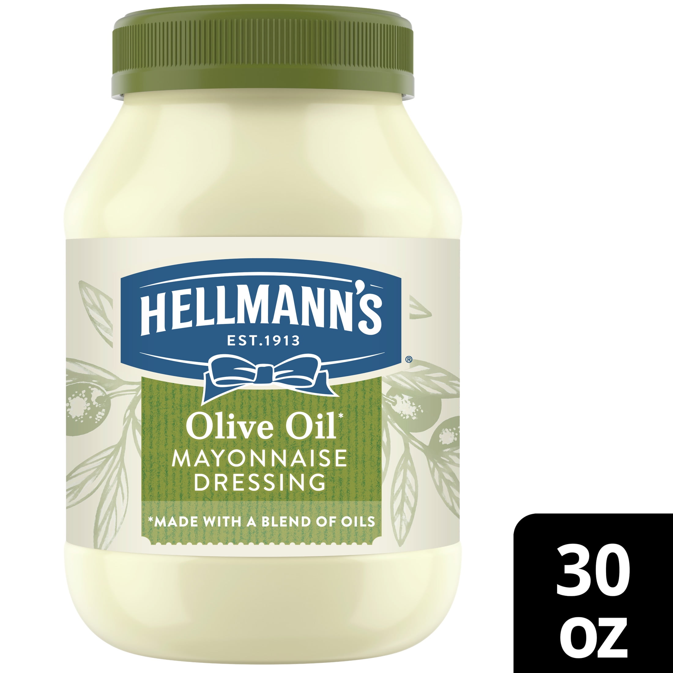 (12 pack) Hellmann's Olive Oil Mayonnaise Dressing Condiments, 30 fl oz Jar