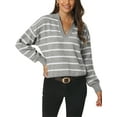 thumbnail image 1 of INSPIRE CHIC Chandail Polo à Rayures pour Femme Automne Hiver Col en V à Blocs de Couleur Manches Longues Tricoté Décontracté Hauts TG Gris, 1 of 6