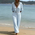 thumbnail image 6 of Wide Leg Pants Women's Fashion Solid V-Neck Short Sleeve Beach Vacation Pockets Button Long Jumpsuit Blue L, 6 of 6