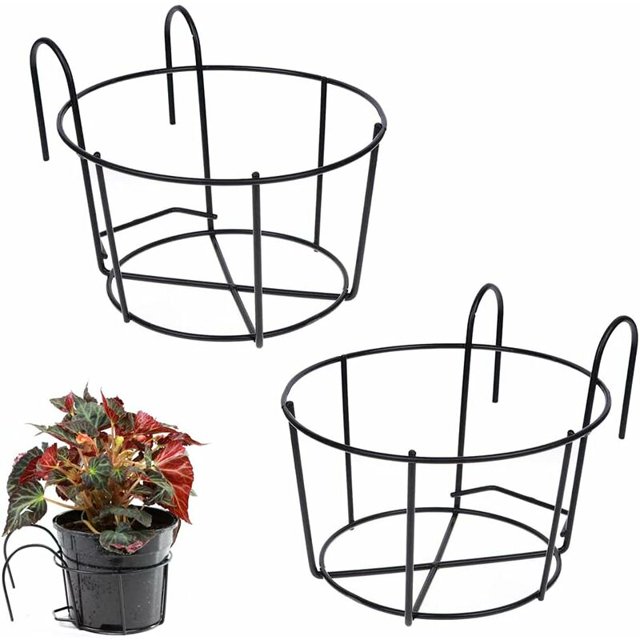 2 ganchos redondos para soporte de flores, soporte redondo para macetas de balcón, valla de soporte de maceta de metal, valla colgante para barandilla de maceta, apto para balcón, jardín, valla, interior y exterior