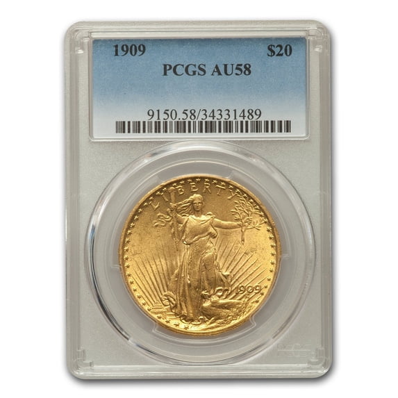 1909 $20 Saint-Gaudens Gold Double Eagle AU-58 PCGS