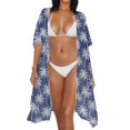 thumbnail image 3 of Xoenoiee Blue Palm Tree Print Women Swimsuit Cover Up Half Sleeve Boho Bathing Suit Coverups Skin Friendly Kimonos Cardigans for Swimwear, 3 of 7
