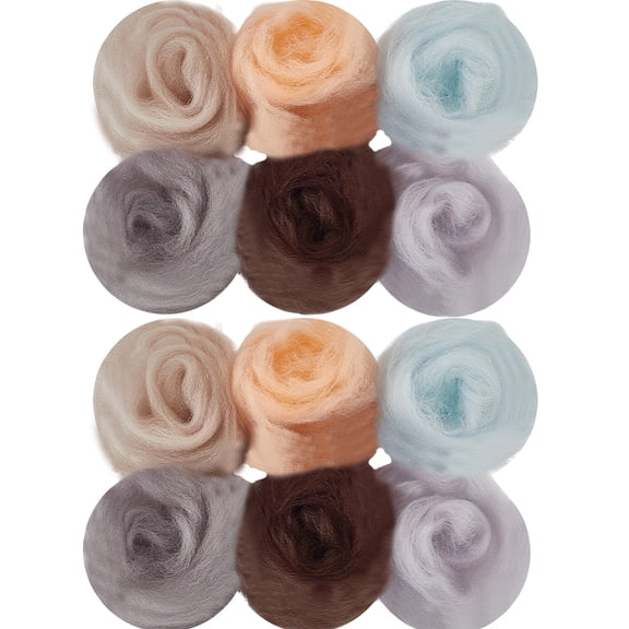 18Pcs 6 Colors Needle Felting Wool Bulk Gray Wool Roving Khaki Wet Felting Projects Fiber Yarn Hand Spinning Core Roving
