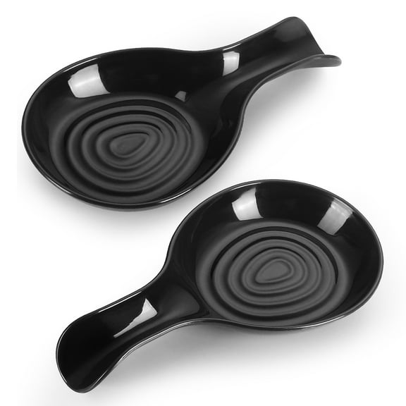 ReaNea Black Spoon Rest for Kitchen Counter, Plastic Spoon Holder for Stove Top, Kitchen Large Utensil Rest for Spoons, Tongs, Spatulas Pack of 2