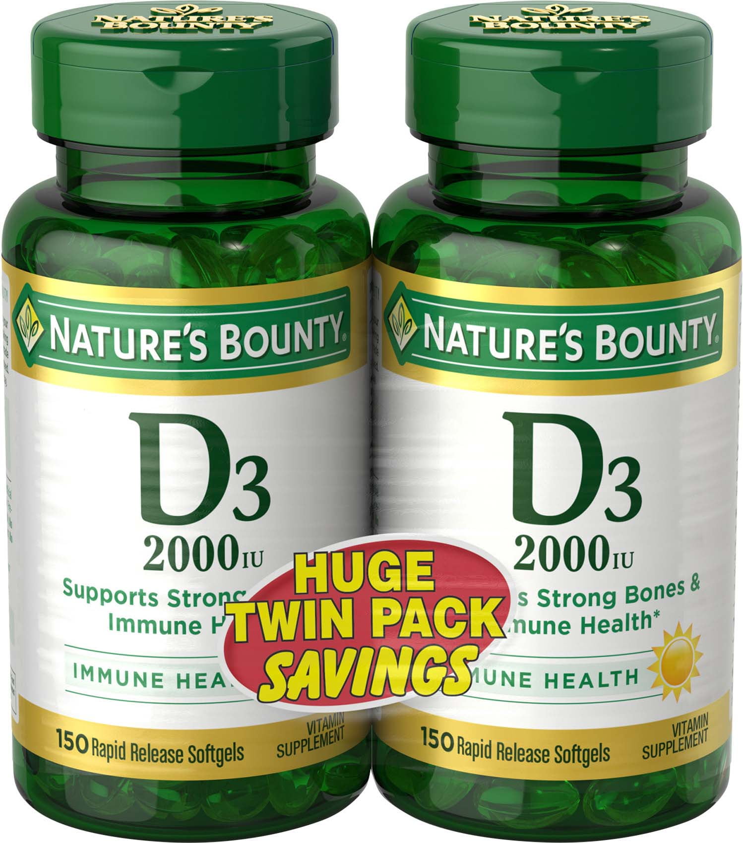 Nature's Bounty® Vitamin D3 2000 IU Twin Packs, 150 Softgels Walmart
