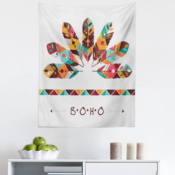 Boho Tapestry, Pastel Colored Feathers Native Prehistoric Tribal Cultures Abstract Ornament, Fabric Wall Hanging Decor for Bedroom Living Room Dorm, 5 Sizes, Multicolor, by Ambesonne