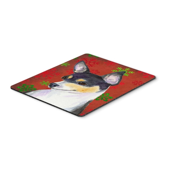 "Chihuahua Red and Green Snowflakes Holiday Christmas Mouse Pad Hot Pad or Trivet"