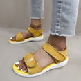 thumbnail image 4 of Sandal for Women Flat Heel Open Toe Casual Versatile Summer Trendy Round Toe Solid Color Women Footwear Comfortable Ankle Strap Walking Beach Shoes Yellow 6, 4 of 8