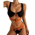 thumbnail image 1 of Conjunto de bikini con nudo de corbata para mujer, traje de baño de 2 piezas sin espalda elegante a la moda, traje de baño para surf, fiesta en la piscina, negro L, 1 of 4