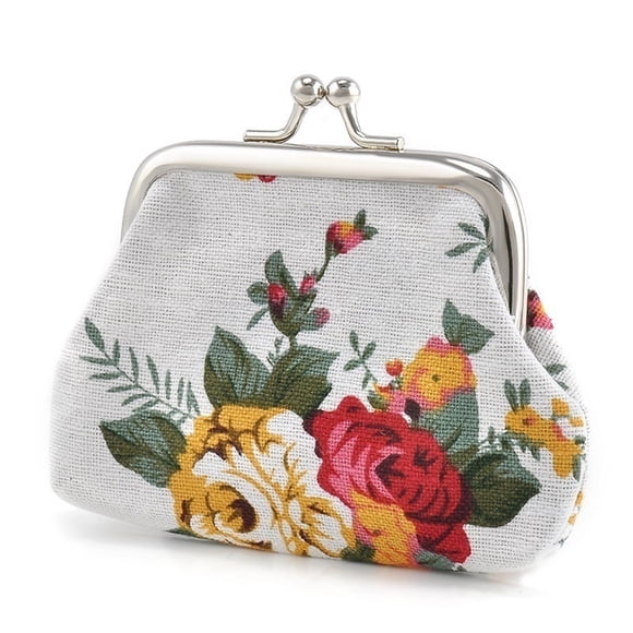 Trayknick Vintage Flower Canvas Women Hasp Clutch Buckle Coin Purse Cash Card Holder Bag White