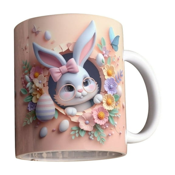 PATLOLLAV Adorable Easter Bunny Pattern Ceramic Mug - Cute Rabbits Coffee Mug - Pastel Egg Tea Cup - Festive Spring Aesthetic Drinkware for Home, Office - Gift for Kids, Women, Animal Lovers