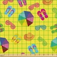 thumbnail image 2 of Ambesonne Beach Fabric by the Yard Upholstery, Summer Slippers Umbrella Hat, 1 Yard, Violet Apple Green and Yellow, 2 of 5