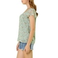 thumbnail image 4 of DARING DIVA Women's Floral Ruffle Sleeve Chiffon Blouse Top L Green, 4 of 7