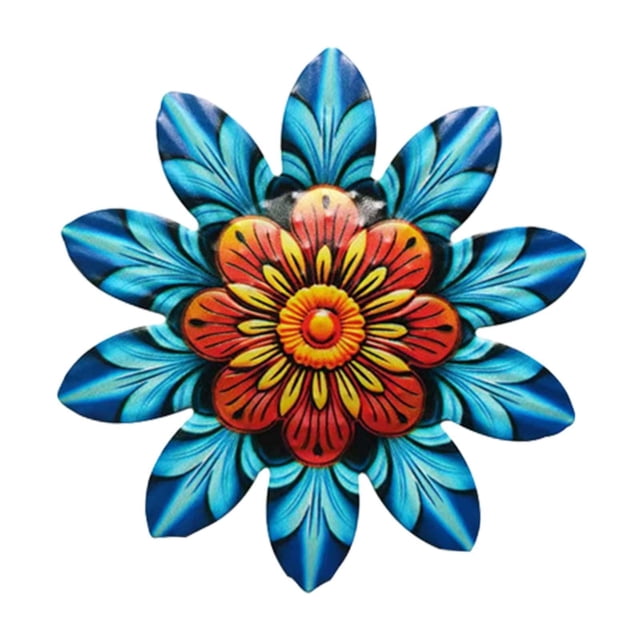 Arte de pared de metal con flores, colorido y moderno, de 5,8 pulgadas, para interiores y exteriores. Azul
