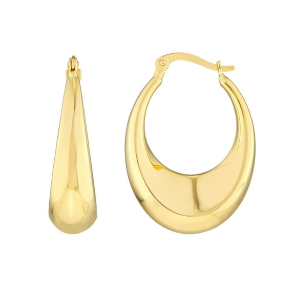 14K Yellow Gold Graduated Puff Polished Hoop Earrings - Women
