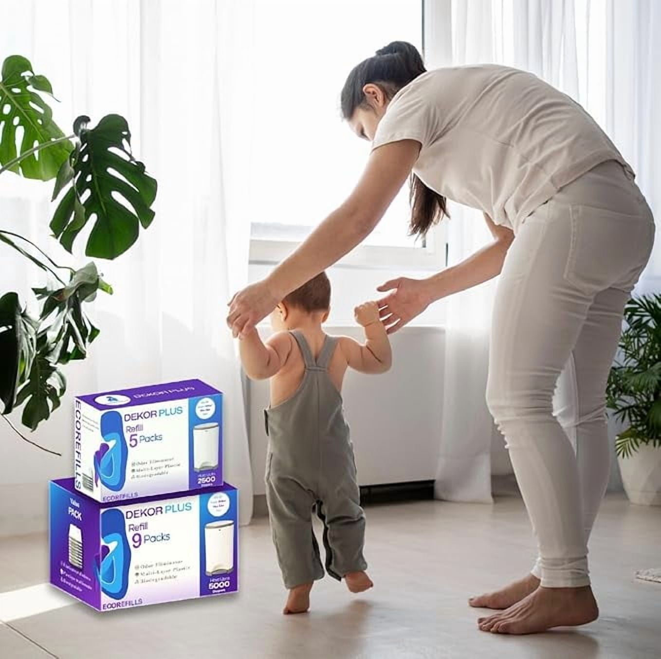 Dekor Plus Diaper Pail Refill, 5 Refill Liners, 30% Thicker, Leak-Proof, Powder Scent