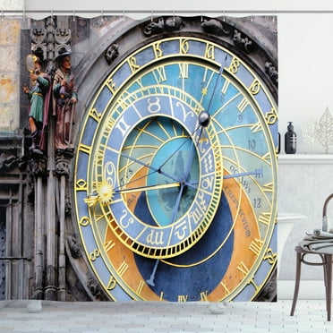 Ambesonne Astronomical Shower Curtain, Old Town Medieval, 69"Wx75"L, Blue and Yellow