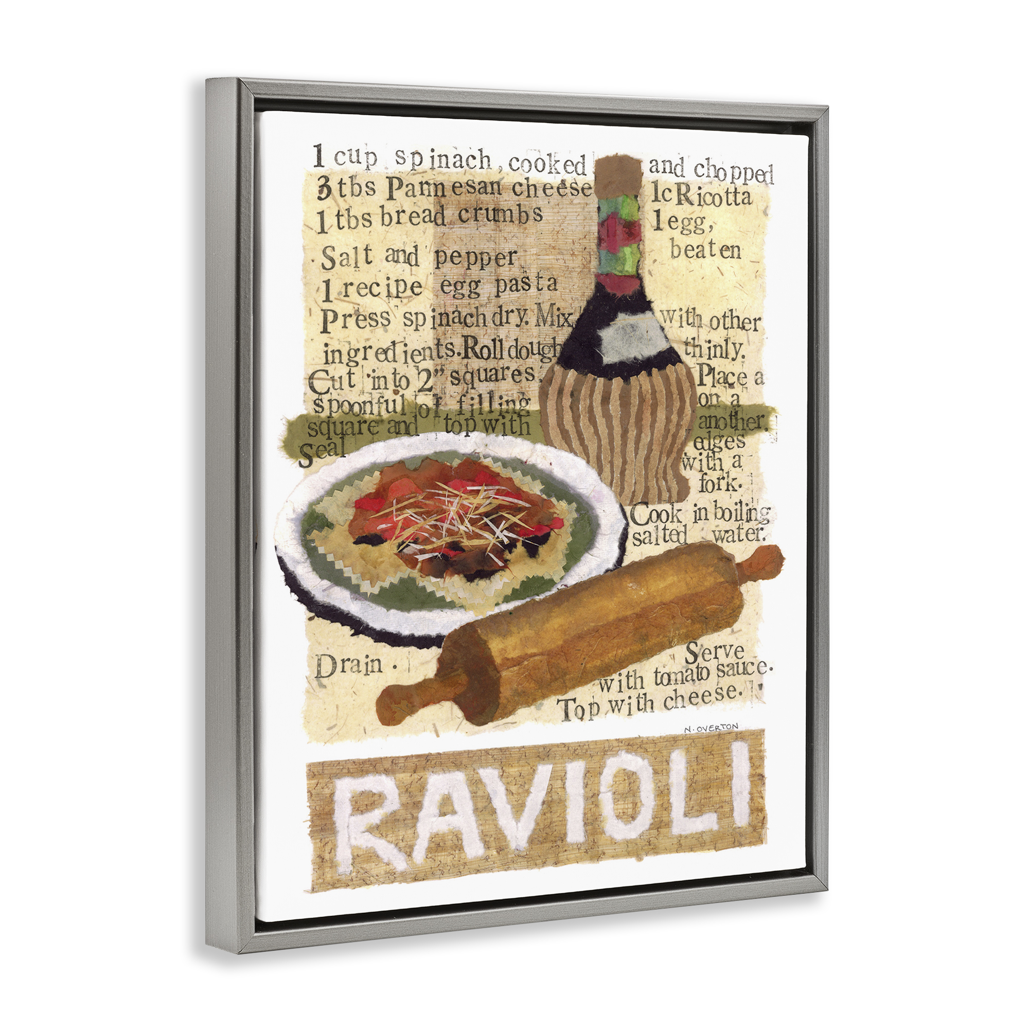 Stupell Industries Vintage Ravioli Recipe Food & Beverage Painting Gray Floater Framed Art Print Wall Art, 25 x 31