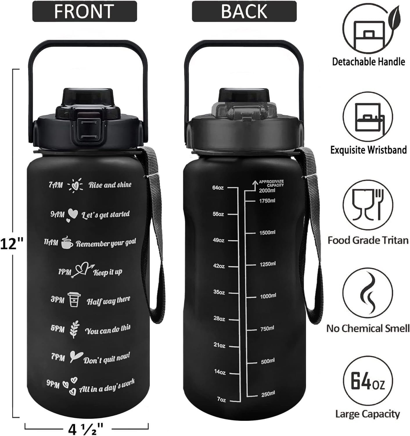 Half Gallon Water Bottle with Sleeve Water Bottle 64 Oz Water Bottle with Time Marker, 1/2 Gallon Water Bottles Half Gallon Water Bottle with Straw and Gym Yoga 1/2 Gallon Water Jug for Women Flowers