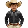 thumbnail image 4 of Bainana Boys Western Cowboy Print Shirt Long Sleeve Button Down Casual Top Little Children Youth Festival Performance Playwear Outfits Black1 Size 12-13 Years, 4 of 4