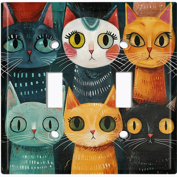 Metal Light Switch Wall Plate Outlet Cover (Printed Image of Cat Portraits - Double Toggle)