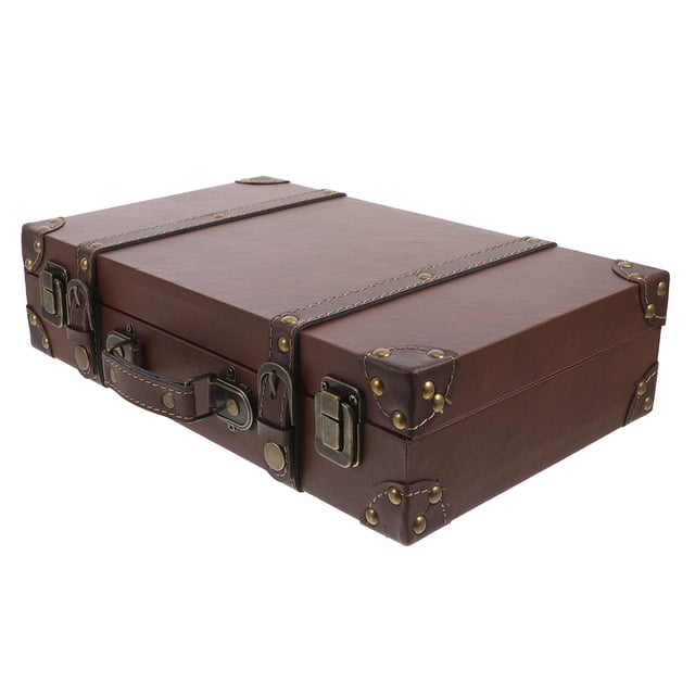 unbranded Retro Luggage Decor Storage Box in Light Brown Wooden Classic British Style for Home Decor Spacious Design