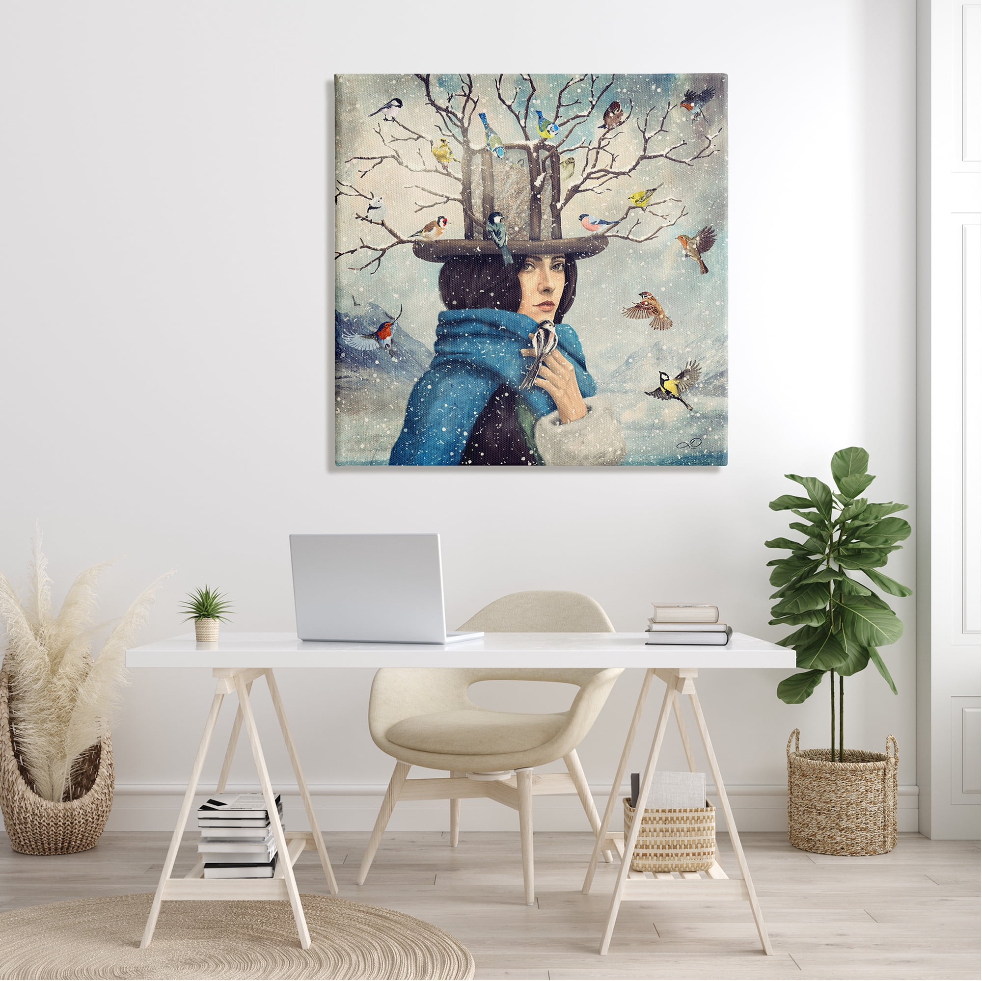 Stupell Industries Birds Flocking Tree Hat Blue Scarf Winter Snow Canvas Wall Art, 36 x 36, Design by Paula Belle Flores