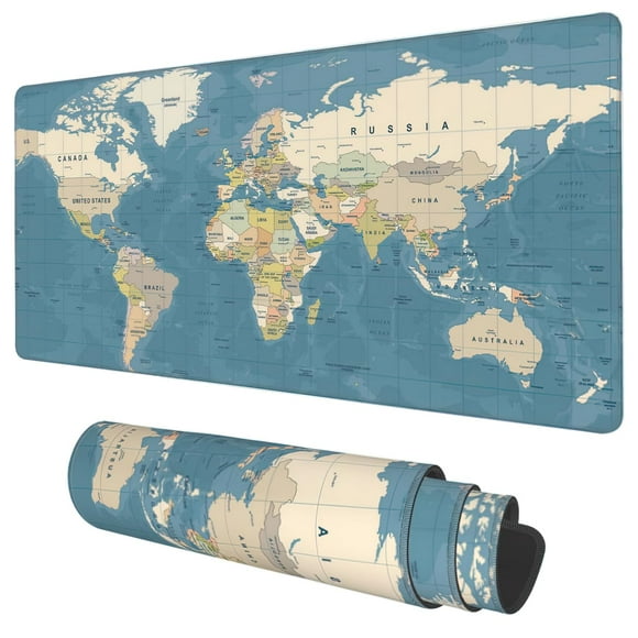 Alfombrilla de escritorio KOAIWPAE 90 x 40 cm, mapa mundial vintage grande