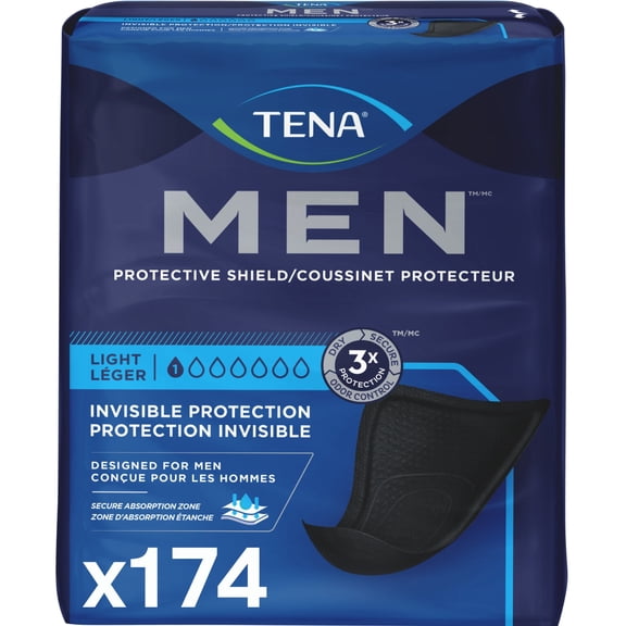 TENA Men Light Incontinence Protective Shield for Men, Bladder Control, Discrete, Light Absorbency, 174 Count