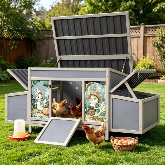Coziwow Wooden Chicken Coop with Removable Tray and 2 Nesting Boxes for 4-6 hens, Dark Gray