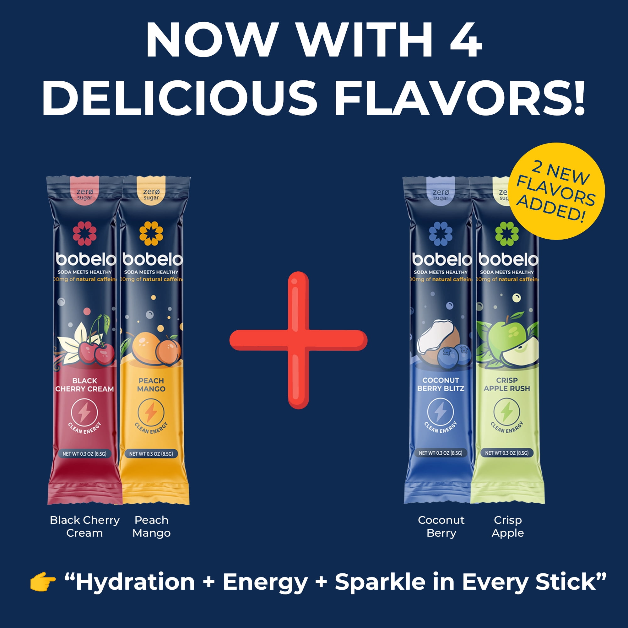 Bobelo 4 Flavor Variety pack, Powdered Energy Drink Mix with 100 mg Caffeine, 40 Ct, 0.3 oz