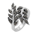 thumbnail image 2 of Silver Women's 925 Sterling Silver Oxidized Simulated Marcasite Overlapping Leaf Branch Ring, 2 of 5