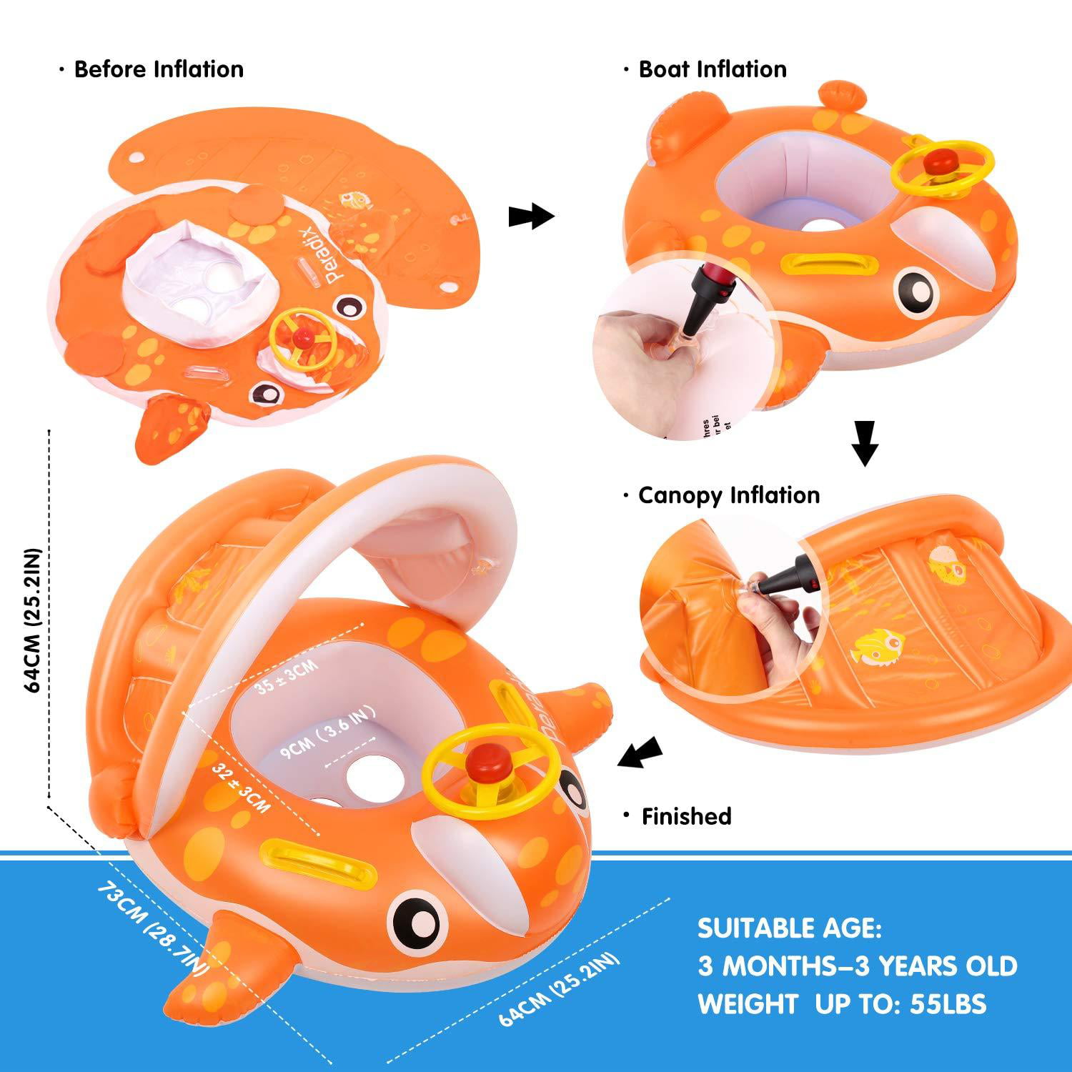 Whale Theme Infants Water Toys Inf Details about   Peradix Baby Pool Float With Canopy Sunshade 