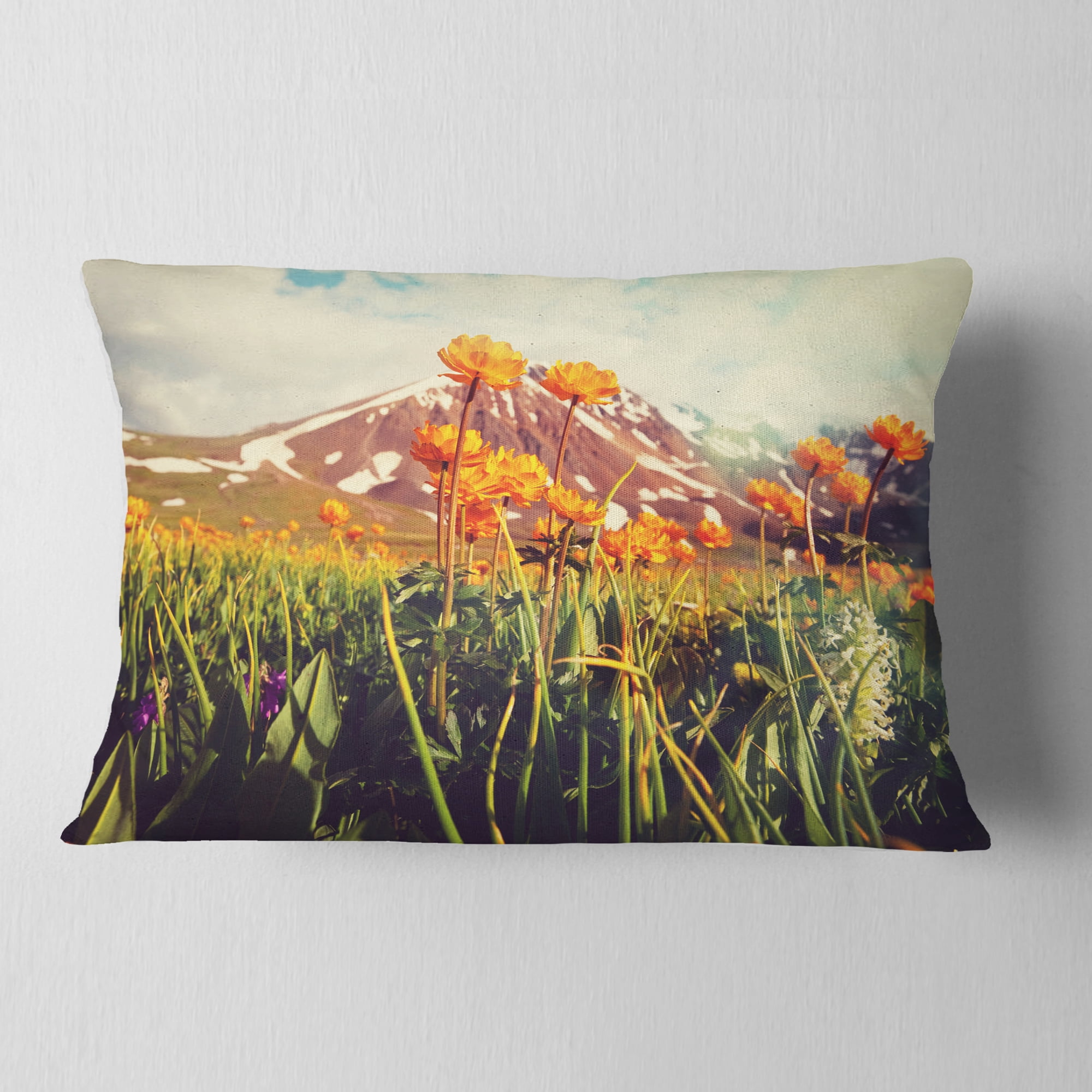 Designart Fantastic Yellow Flowers in Meadow - Flower Throw Pillow - 12x20