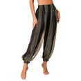 thumbnail image 2 of YONGHS Women's Belly Dance Costume Sequin Harem Lantern Pants Arabic Halloween Trousers Black One Size, 2 of 7