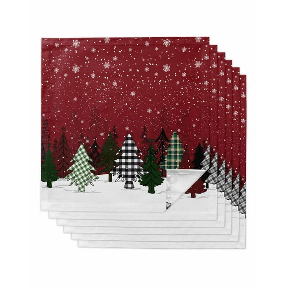 Vintage Red Christmas Tree Cloth Napkins Set of 6, Xmas Tree Snowflake Washable Reusable Dinner Cocktail Napkin for Kitchen Party Wedding Banquet Holiday Baby Shower Table Decor
