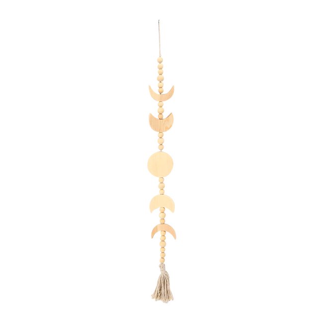 Adornos de luna con cuentas de madera para colgar en la pared con borlas, decoraciones de fondo para TV y dormitorio en casa