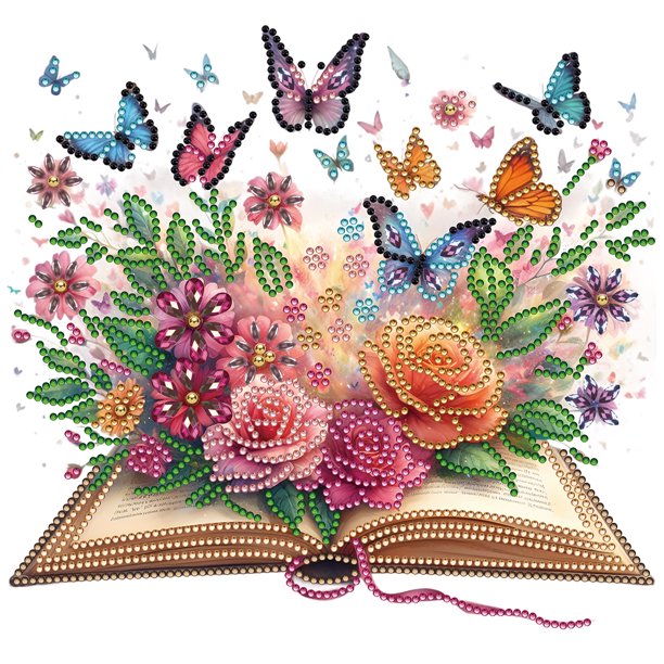 Kit Con Forma Especial Parcial DIY 5D Flores en Libro 30x30cm